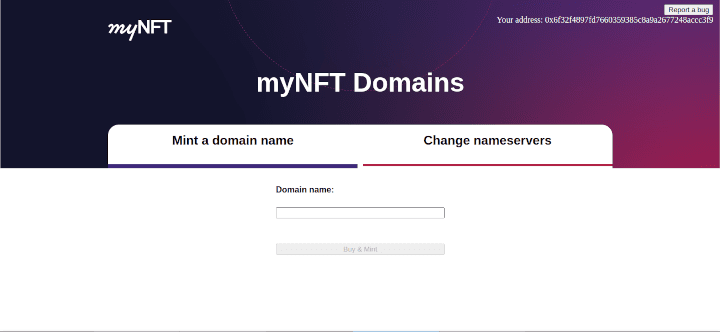 Mint page for domain name tokenization