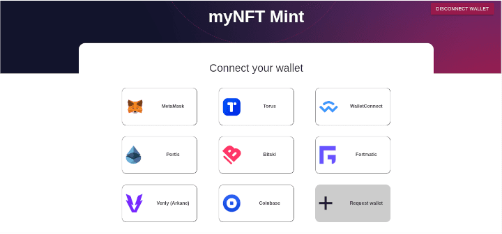 Wallet connection page to MyNFT mint